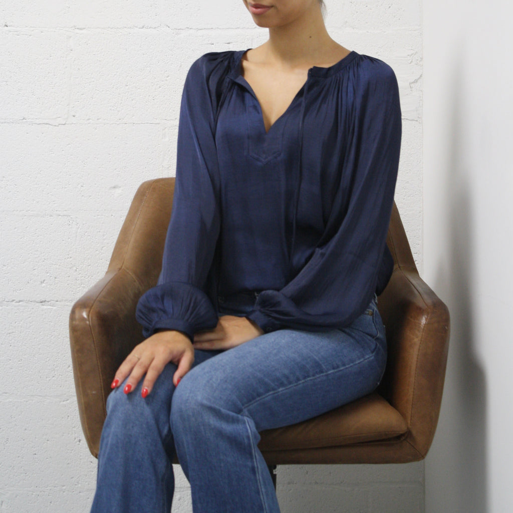 Jimena Split Tie Neck Long Sleeve Blouse Pookie and Sebastian