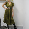 Juliet Ruffled Satin V-neck Midi Dress pookie and sebastian