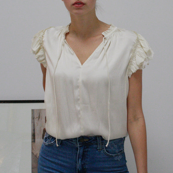Arya Picot Edge Lace Short Sleeve Blouse Pookie and Sebastian