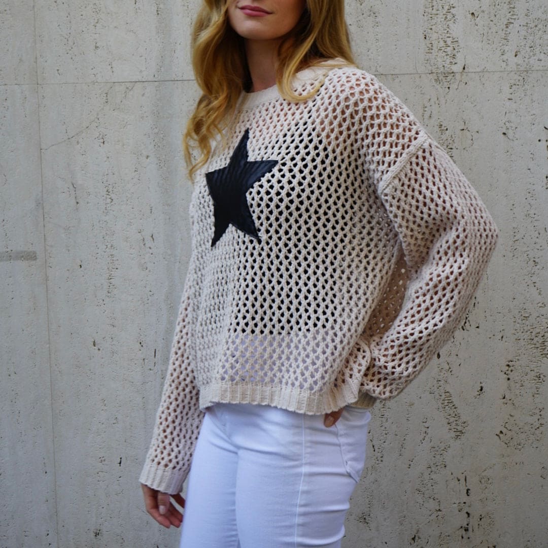 Star Crochet Long Sleeve Sweater