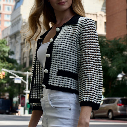 Crochet Tweed Button Cropped Cardigan