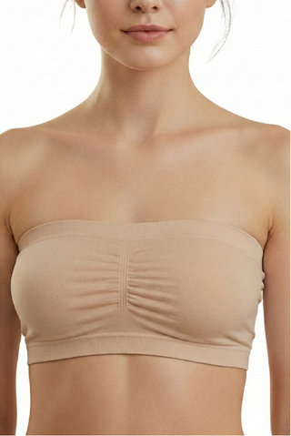 Necessary Cupped Bandeau in nude, front view with gathered centre detail