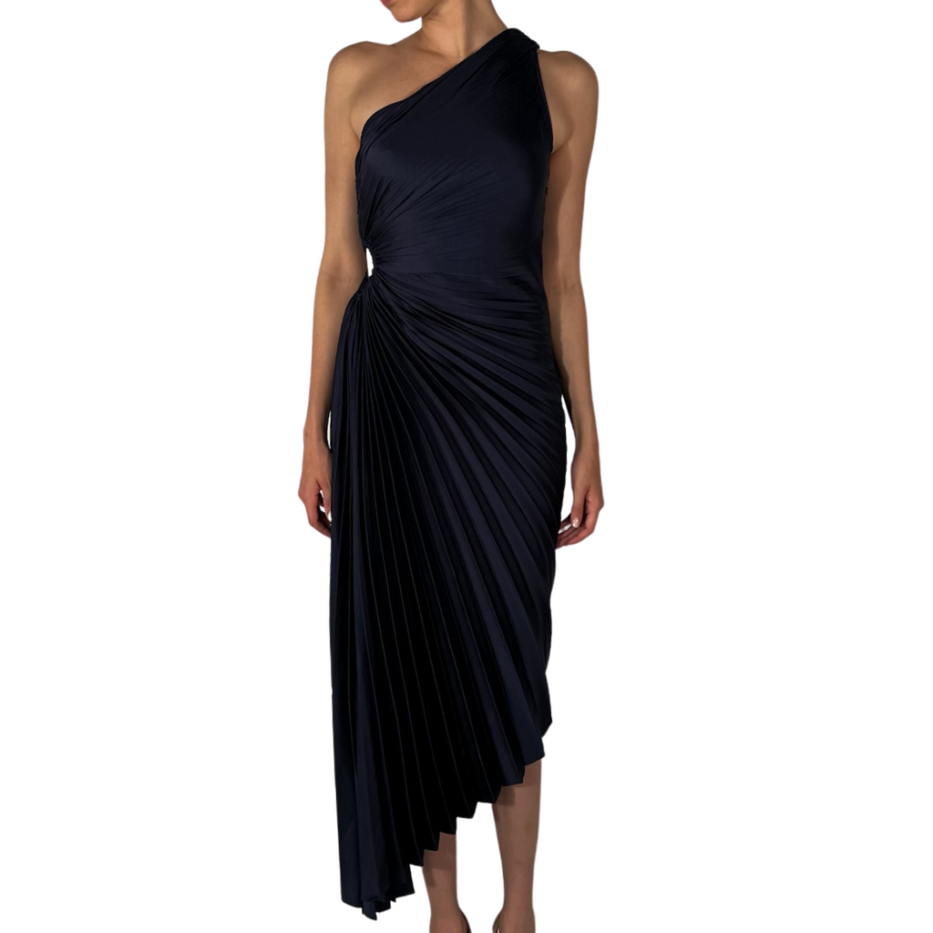 One Shoulder Pleated Maxi Dress pookie and sebastian