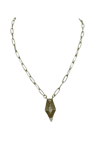 Golden Edge Necklace, gold link chain with a diamond-shaped pendant set with small crystals
