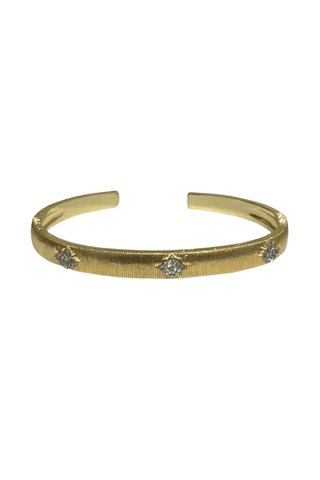 Kally Bangle Bracelet in gold, open cuff with three small crystal star motifs