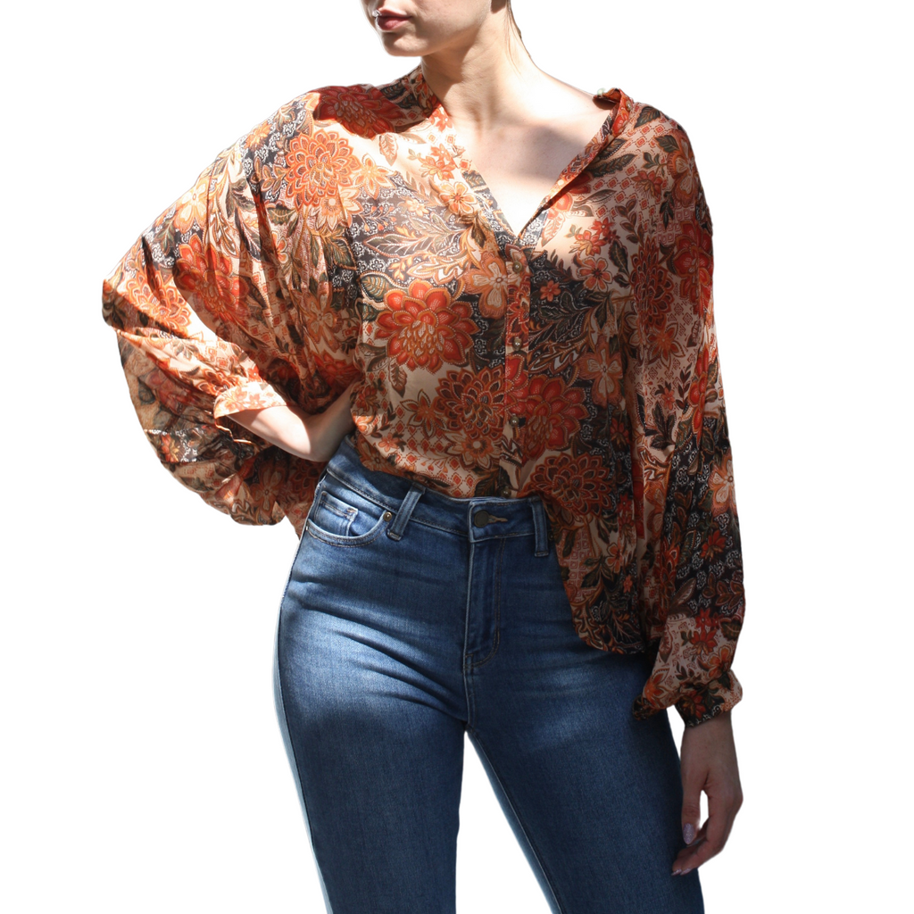 Zimm Silky Floral Long Sleeve Blouse pookie and sebastian