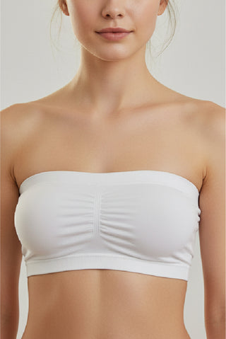 Necessary Cupped Bandeau in white, front view with gathered centre detail