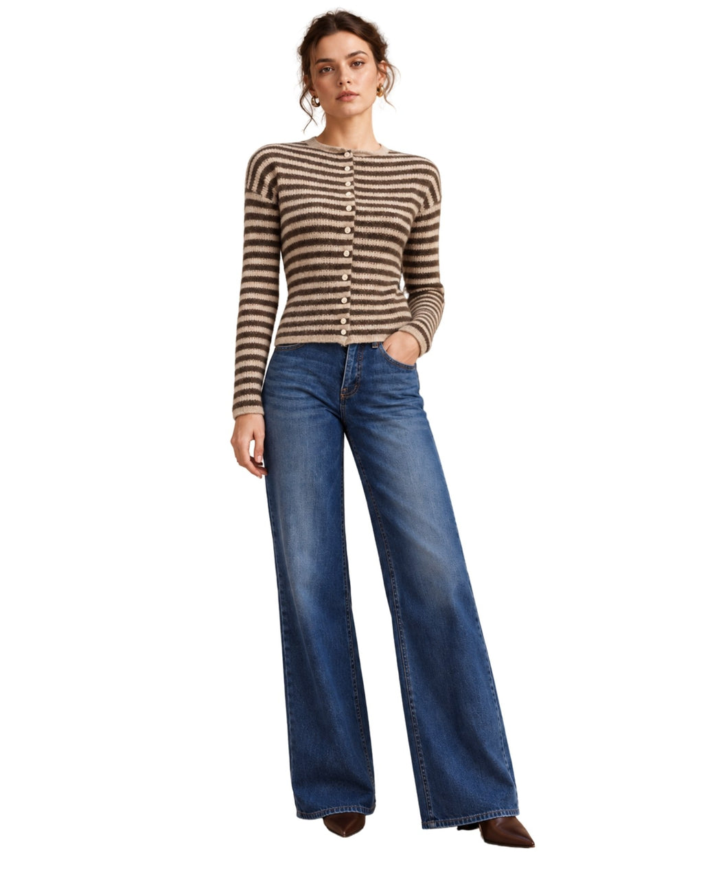 The Astrid Striped Knit Cardigan - Olive