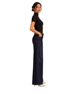 Bri Short Sleeve Sweater in black, side view of the fitted short sleeve and mock neck