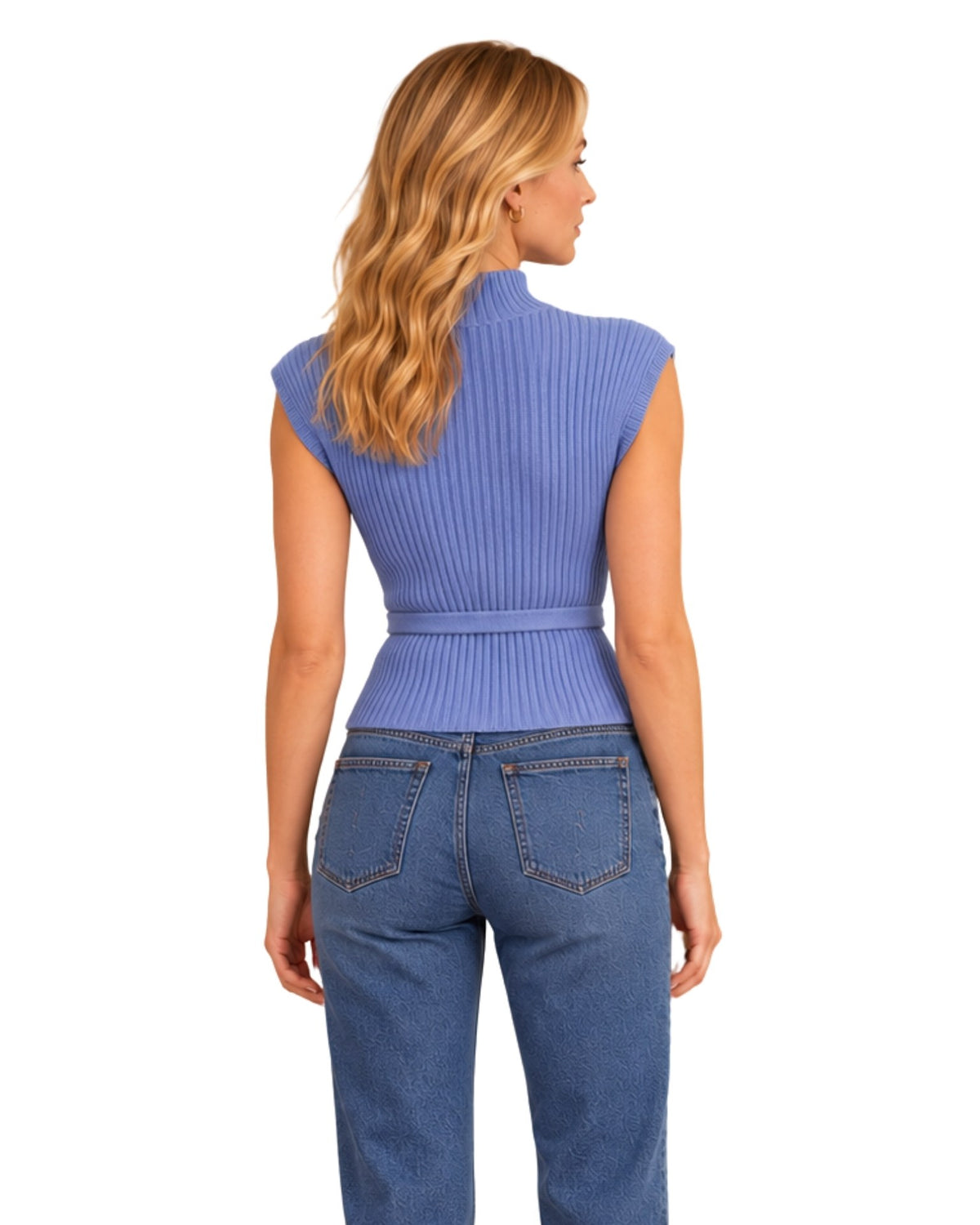 The Rosie Belted Ribbed Mock Neck Top