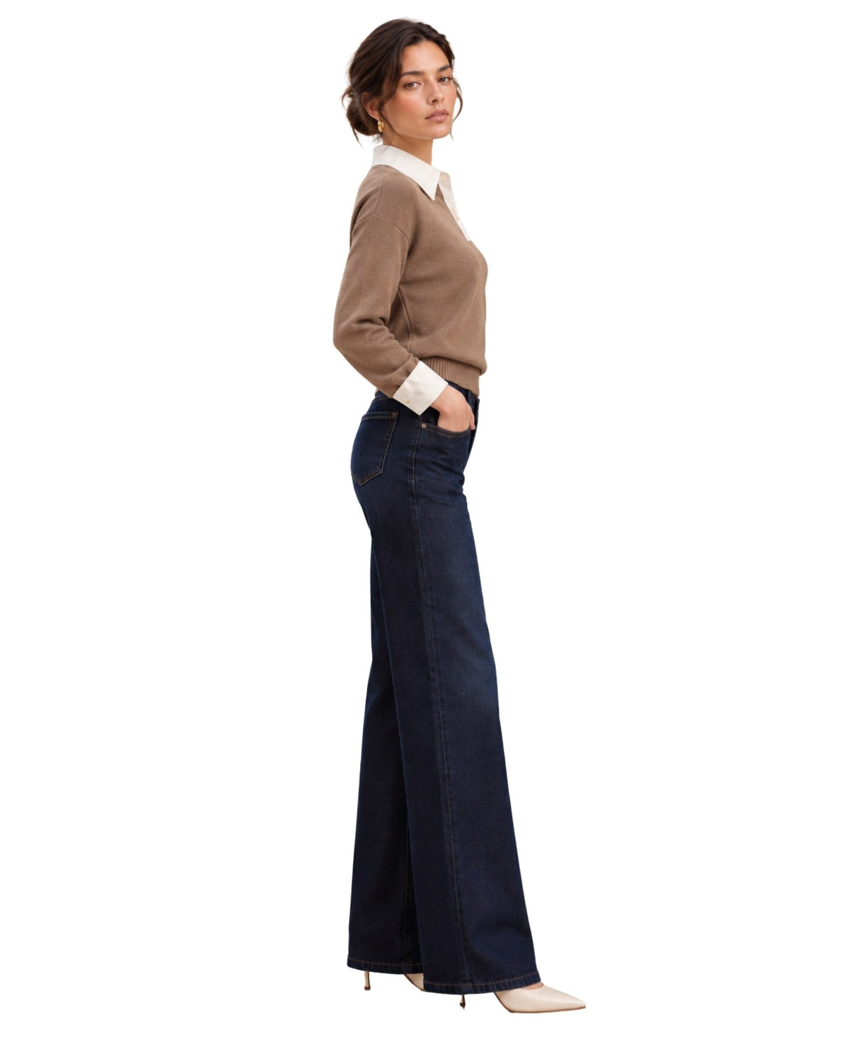 The Eve Layered Collar Polo Sweater - Mocha