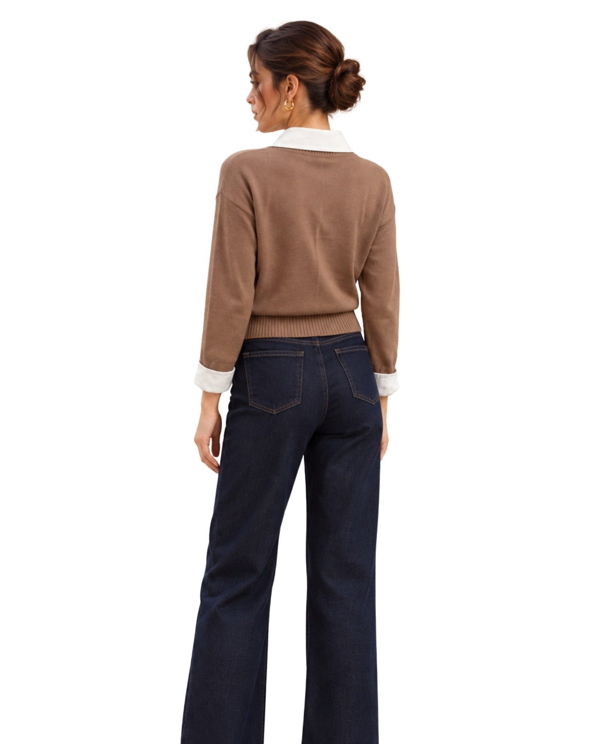 The Eve Layered Collar Polo Sweater - Mocha