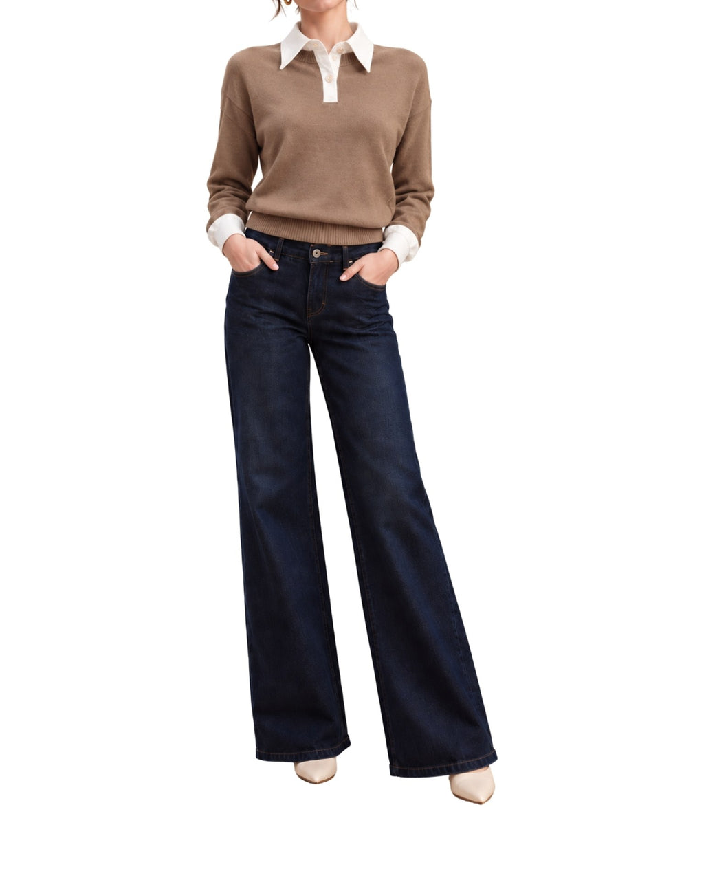 The Eve Layered Collar Polo Sweater - Mocha