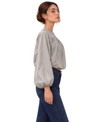 The Angie Faux Leather Peplum Zip Jacket – side view from the other side