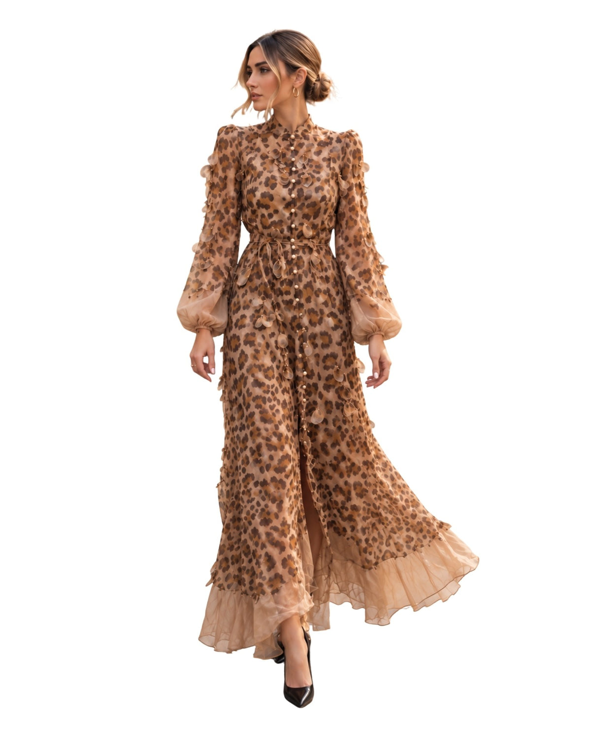 The Leopard Print Ruffle Midi Dress
