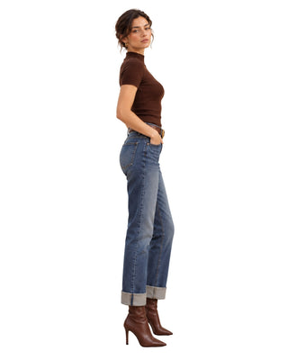The Evelyn Straight Cuffed Jeans – side view on model