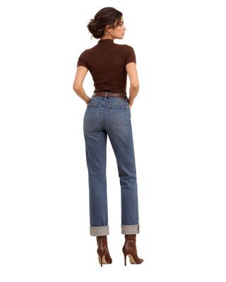 The Evelyn Straight Cuffed Jeans – back view on model