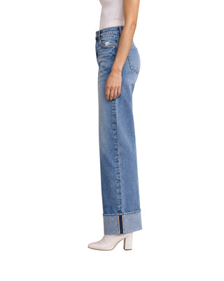 The Evelyn Straight Cuffed Jeans – side view on model