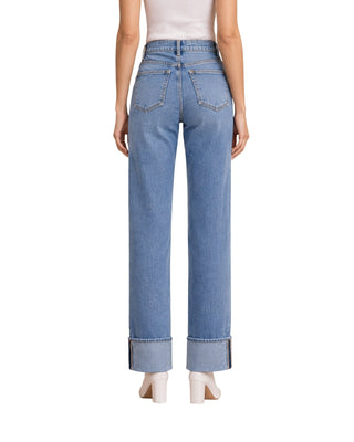 The Evelyn Straight Cuffed Jeans – back view on model