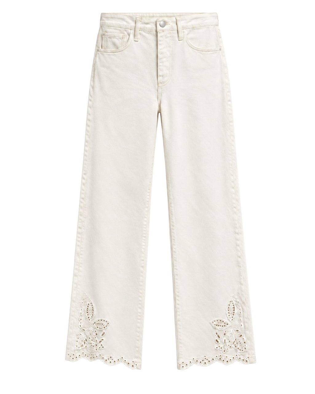 The Lili High Waist Embroidered Pants - White
