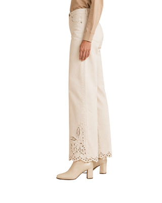 The Lili High Waist Embroidered Pants - White – side view on model