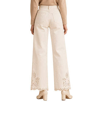 The Lili High Waist Embroidered Pants - White – back view on model