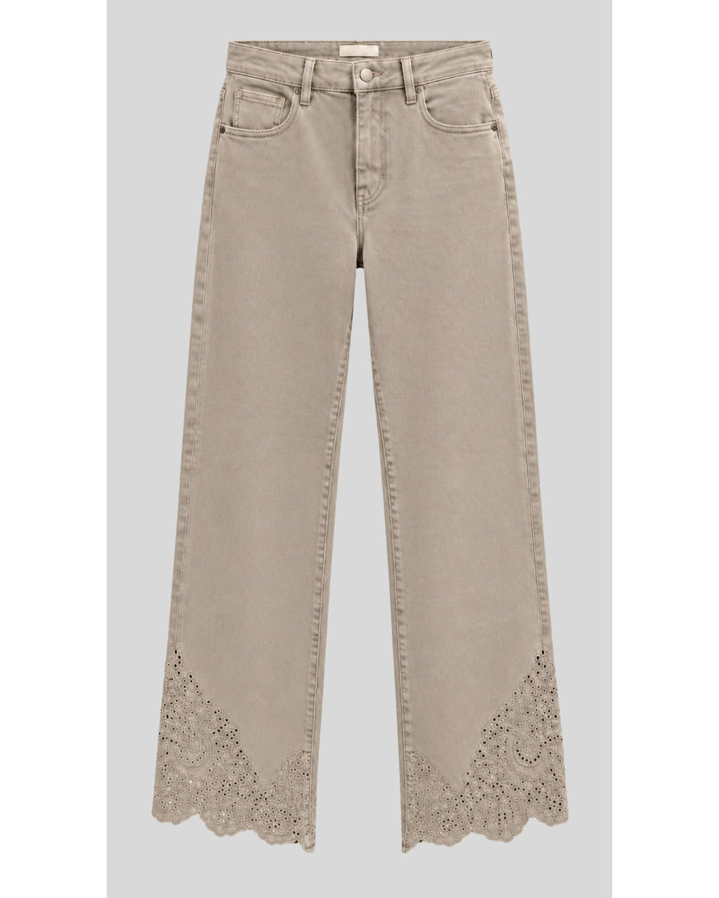 The Gia Barrel-Leg Embroidered Pants - Almond