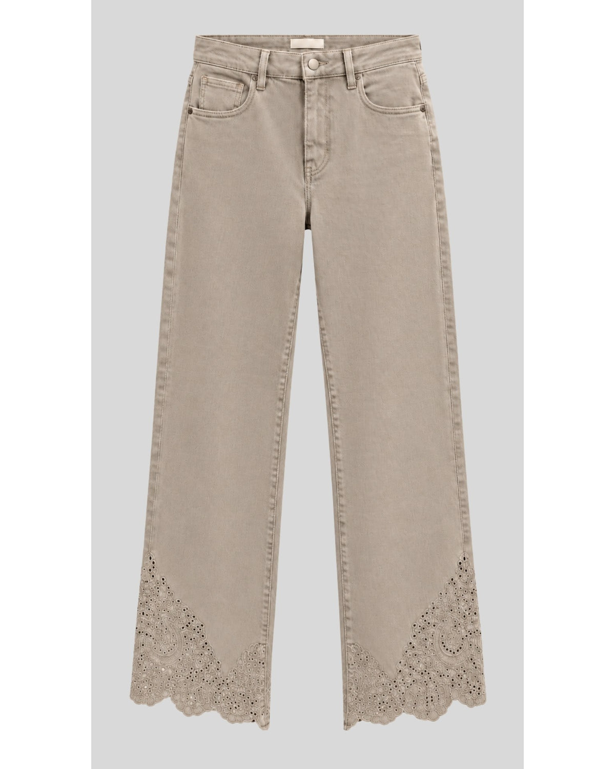 The Gia Barrel-Leg Embroidered Pants - Almond