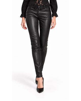 The Greta Vegan Leather Coated Jeans - Black