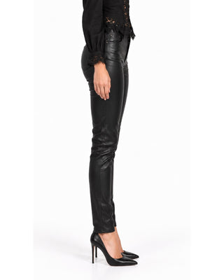 The Greta Vegan Leather Coated Jeans - Black