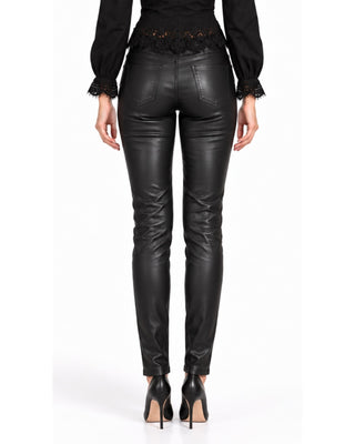 The Greta Vegan Leather Coated Jeans - Black