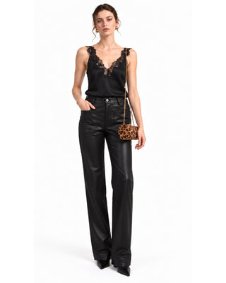The Pricilla Lace Trimmed Satin Top - Black