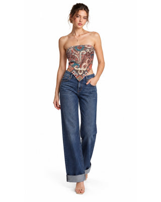The Evelyn Sequin Paisley Silk Top - Multi