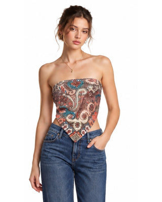 The Evelyn Sequin Paisley Silk Top - Multi
