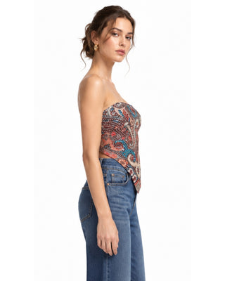 The Evelyn Sequin Paisley Silk Top - Multi
