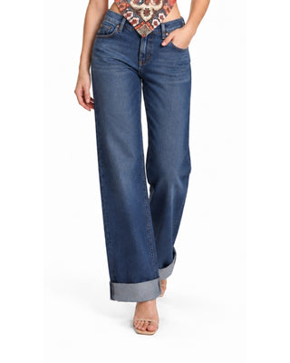 The Liz Wide Leg Cuffed Hem Jeans - Dark Denim