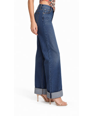The Liz Wide Leg Cuffed Hem Jeans - Dark Denim