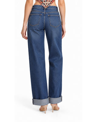 The Liz Wide Leg Cuffed Hem Jeans - Dark Denim