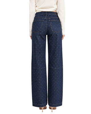 The Rhinestone High Rise Barrel Denim - Dark Denim