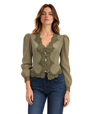 The Lucia Long Sleeved Lace Trim Blouse