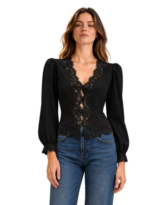 The Lucia Long Sleeved Lace Trim Blouse