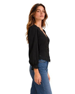 The Lucia Long Sleeved Lace Trim Blouse