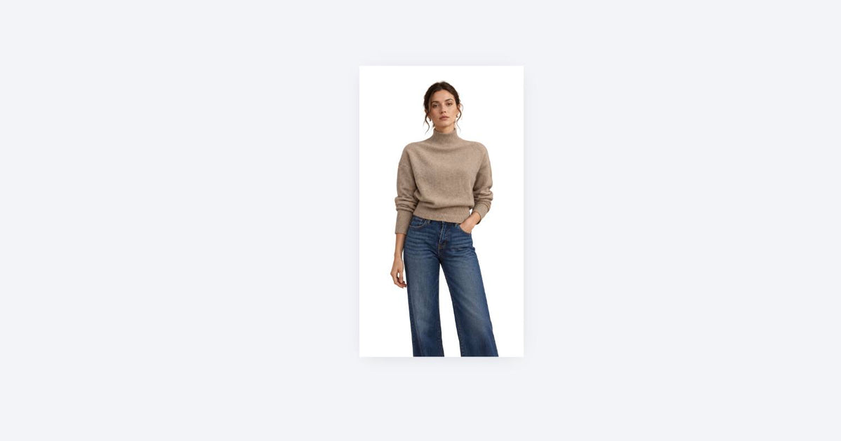 The Elina Mock Neck Knit Sweater - Light Mocha
