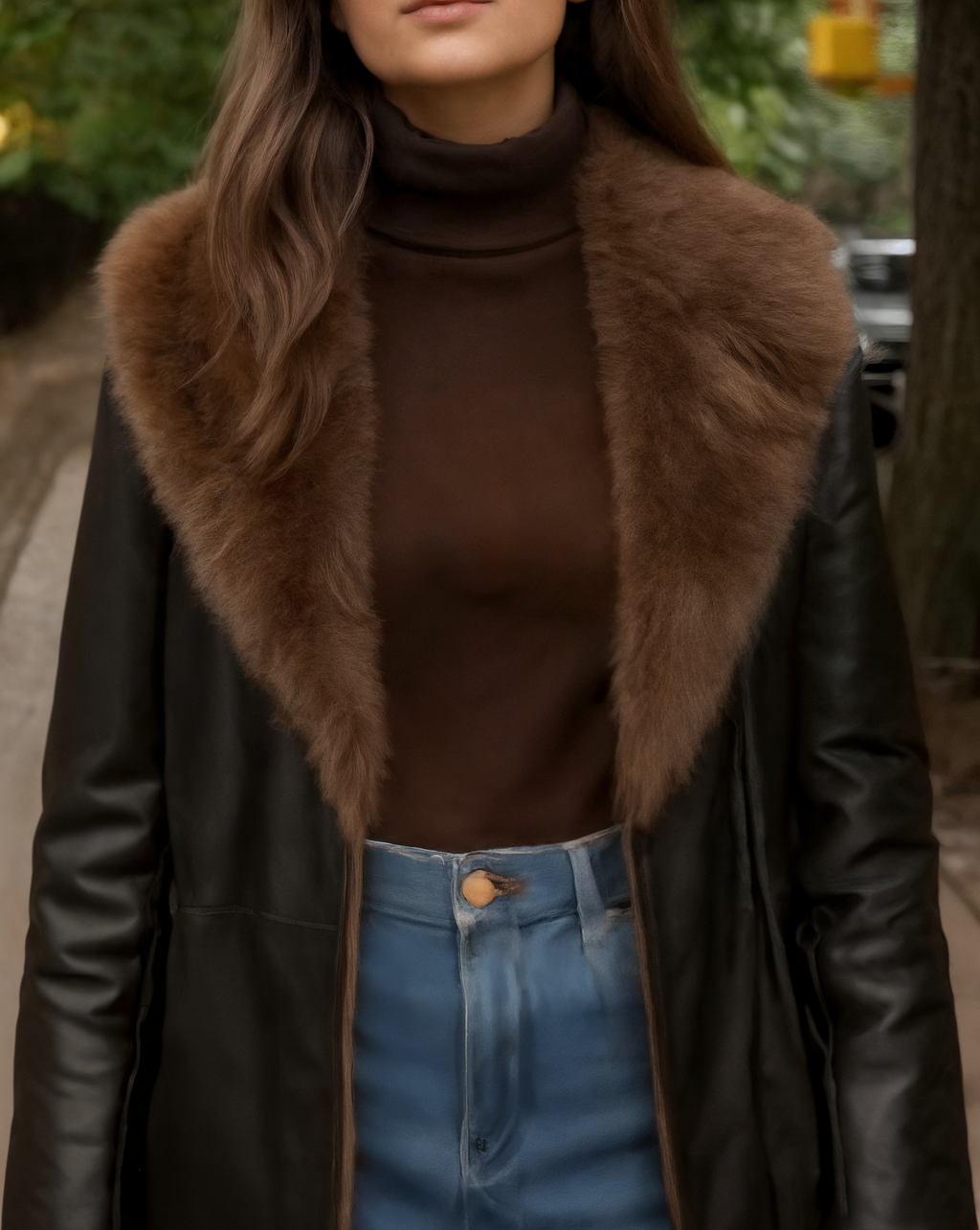 The Isolde Fur Collared Vegan Leather Trench