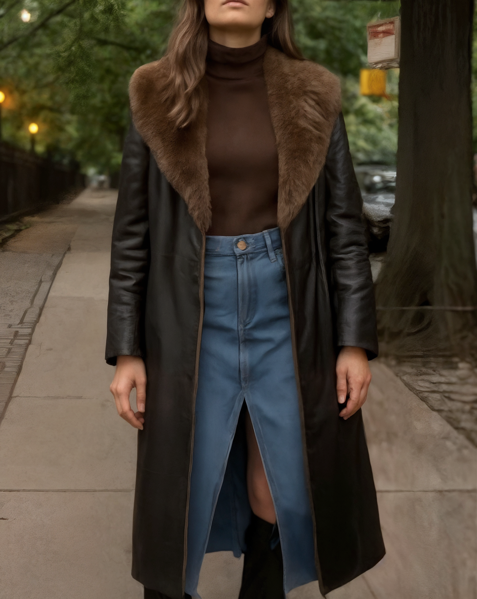 The Isolde Fur Collared Vegan Leather Trench