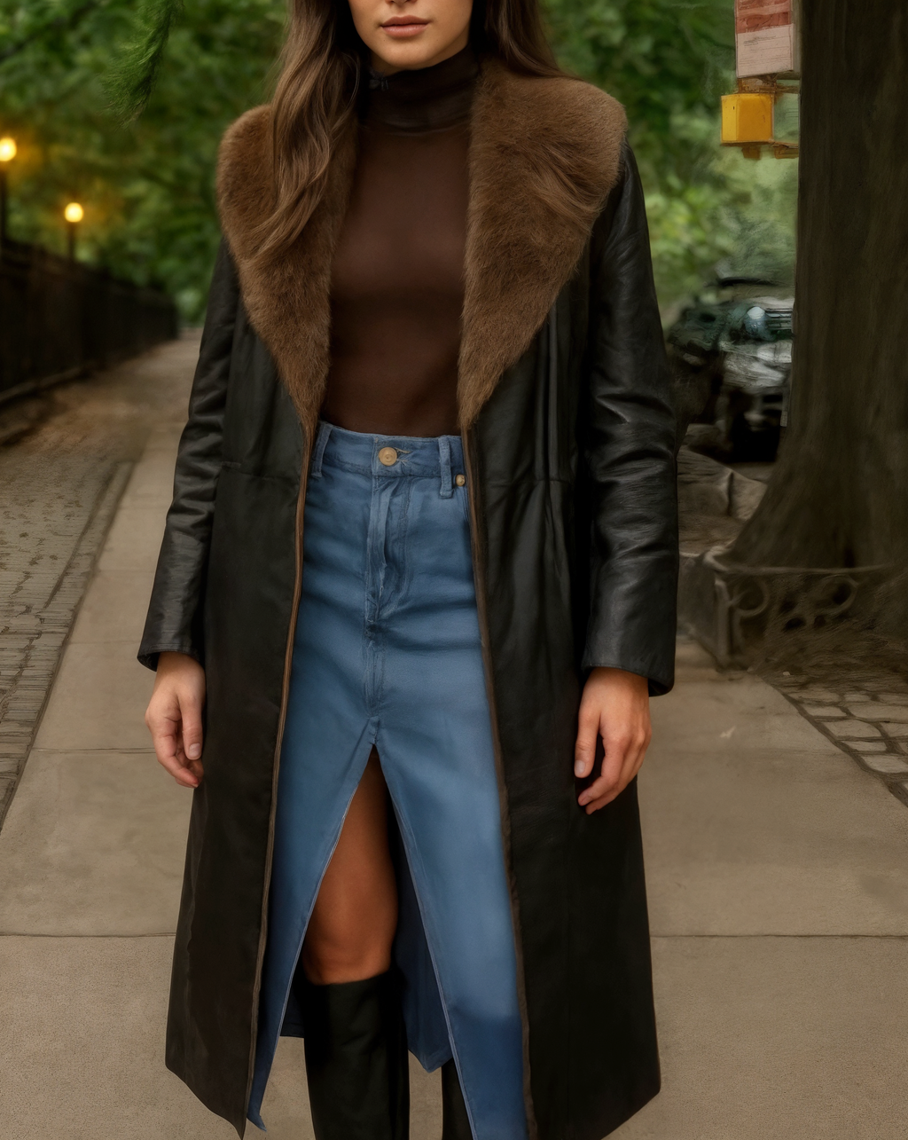 The Isolde Fur Collared Vegan Leather Trench