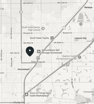 Map of the Homestead, Florida area with a pin marking the Pookie & Sebastian store