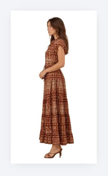 The Nina Batik Print Tiered Maxi Dress - Rust