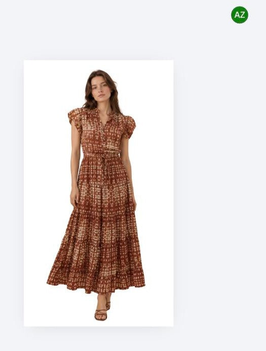 The Nina Batik Print Tiered Maxi Dress - Rust