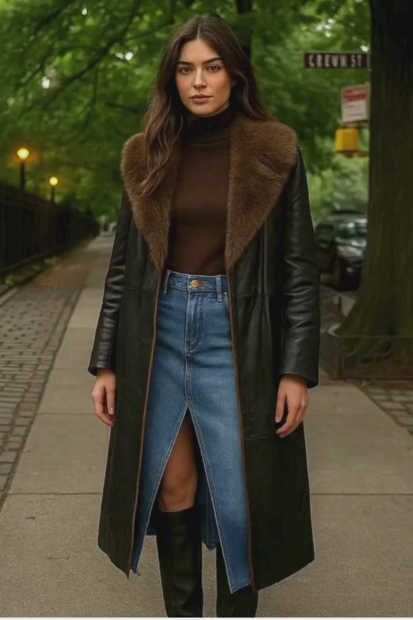 The Isolde Fur Collared Vegan Leather Trench